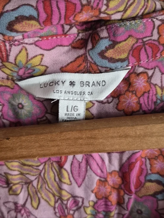 Lucky Brand Pink Floral Print Button Down Shirt Short Sleeve Large - Picture 4 of 9
